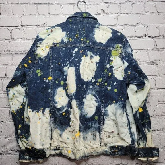 FRWD Denim Blue White Splattered Paint Jean Jacket Size M